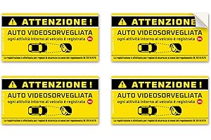 READYPRINT Adesivi per auto Videosorvegliata, avviso videosorveglianza specifico per veicoli, in italiano, mis. 12×6 cm - 4 pz.