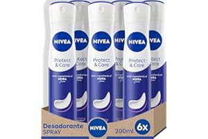 NIVEA Protect & Care Spray en pack de 6 (6 x 200 ml), desodorante antitranspirante con el aroma de NIVEA Creme, spray desodorante con 0% alcohol