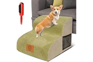 HEVOL Hundetreppe für Kleine Hunde, 2 Stufen Hundetreppen mit Waschbarem Bezug, Abnehmbare Haustiertreppe Tragbar Katzentreppe für Sofa Bett, Senden 1 Fusselrolle