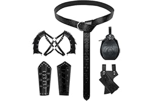 MVFEUIJ Traje de cinturón medieval de Halloween, accesorios de ropa vikinga, accesorios de disfraz de caballero medieval, juego de 5 para cosplay, mago, bailes de máscaras, Halloween
