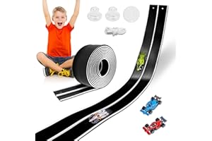 LANDHIX Flexible Race Track Toys for Kids, 15 Ft Double Lane Racetrack with 4 Cars & Suction Cups, Compatible with Hot Wheels & 1/64 Diecast Cars, Portable Roll Up Car Ramp Track Set for Ages 3+(White+Black)