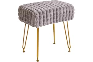 IBUYKE Taburete Rectangular Osman, Mesa Lateral del Taburete de la cómoda de Maquillaje, Asiento de la cómoda de Terciopelo, Silla de Taburete, piernas de Acero Dorado, Gris WBD003G