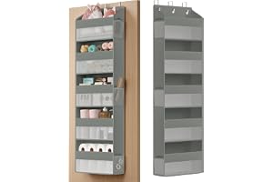 SONGMICS dörrorganisator, 5 fack, hopfällbar hänghylla, hängorganisator, metallkrokar, hängförvaring, genomskinlig, dörrhylla, sidofickor, duvgrå RDH010GD01