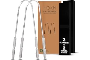 Tongue Scraper for Adults by HOKIN (2Pcs Oral Care Pack) Stainless Steel Tongue Cleaners Reduce Bad Breath 100% Metal Tough Scrapers Men and Women Hygiene Product