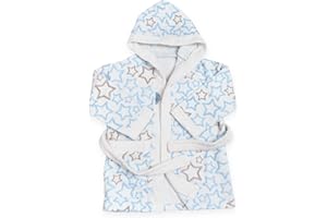Ti TIN | Albornoz Infantil para Niño o Niña con Capucha | Albornoz 100% Algodón de Rizo Toalla | Suave y Absorbente con Diseño de Estrellitas Color Celeste | Talla de 5 año a 6 años