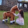 PonyCycle Official Classic U Series Ride on Horse Toy Plush Walking Animal Brown Horse for Age 4-9 Medium Size U424