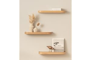 ‎KAZAI. KAZAI.® Zestaw półek ściennych 'Toke' | 3 wiszące z forniru z litego drewna | Lekkie drewniane jako dekoracja i miejsce do przechowywania do łazienki, salonu, kuchni, sypialni | Dąb