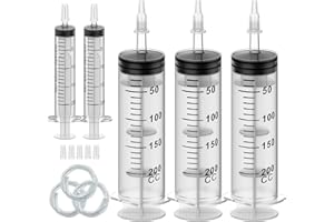REYSHIN 3 Pack 200ml Large Syringe and 2pack 20ml Plastic Syringes, Individually Wrap Sealing Cap&soft Tube for Science Labs Measuring Watering Glue Applicator Experiments Feeding Pets (200ml)