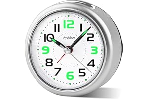 Ayybboo Sveglia da Comodino,Sveglia Analogica al Quarzo Silenziosa con Luce Senza Ticchettio, Semplice Orologio da Tavolo Snooze,Adatto per Camere da Letto, Soggiorni (Argento)