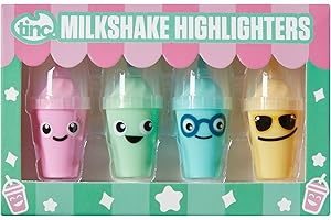 Tinc Milkshake Shaped Coloured Highlighter Pens for Kids | For use at School & Homework - Four Funky Colours - Yellow Green Blue and Pink