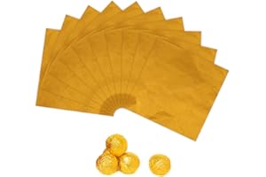 Heyu-Lotus 100 Sheets Chocolate Cups in Foil, Gold Foil Wrappers, Chocolate Candy Wrappers, Aluminium Foil Sweets Wrappers for Candy Packaging Decoration(10x10cm)