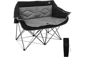 LANMOUNTAIN Folding Loveseat Camping Chair, Portable Double Chair w/Cup Holder,Wine Glass Holder,Carry Bag Heavy Duty Lawn Chair for 2 Adults,Perfect for Camp,Hiking,Picnics and Beach Trips,Black
