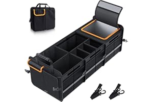 BBTEQEKN Großer Kofferraum-Organizer mit integrierter auslaufsicherer Kühltasche, Faltbarer Kofferraum Organizer Box mit mehreren Fächern, verstellbare Gurtgriffe für Auto, SUV, LKW, Van (Schwarz)