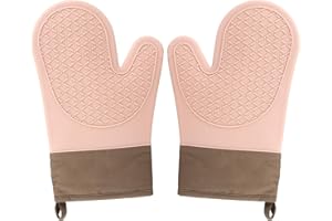 YARVPUV 2 x oven gloves, heat resistant, pot holders, oven gloves, silicone non-slip surface, the inside is made of cotton, gloves of the kitchen, pink