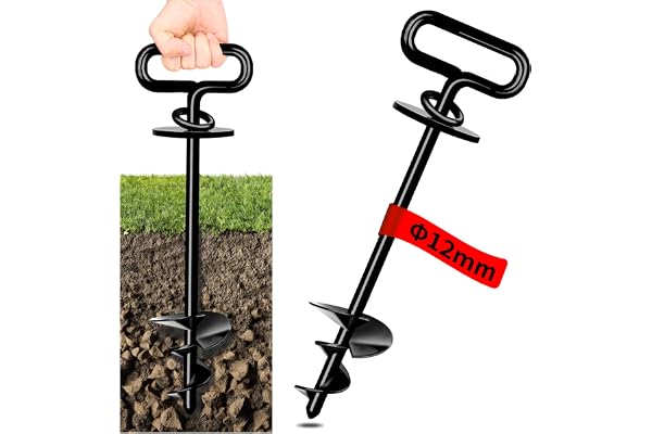 Piquet d'ancrage au sol pour chien, 12 mm, pour chiens de taille moyenne à grande pesant jusqu'à 100 kg, piquets à lame en spirale pour cour, plage, pelouse, extérieur (noir)