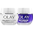 Olay Collagen Peptide Face Moisturiser Day Cream SPF 30 with Niacinamide and Antioxidant Vitamin E 50ml + Retinol 24 Night Cream Face Moisturiser 50ml, Skincare for Advanced Anti-Ageing