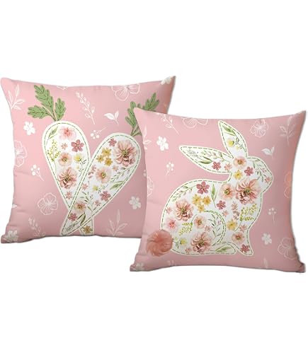2 Federe Cuscino Coniglio Pasquali – Copricuscini In Lino 45x45cm Con Cerniera, Decorazione Primaverile