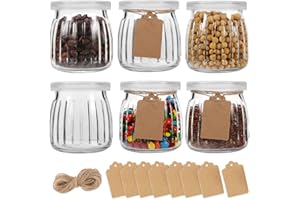SHIZAK 6 Pack 7oz Glass Jars, 200ml Yogurt Jars with PE Lids, Clear Pudding Jars Glass Favor Jars Containers for Spice, Jam, honey, Wedding Favors, DIY and Art