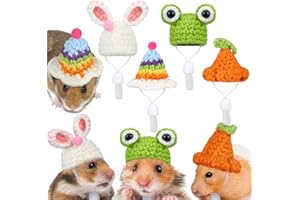 XUNIEA 4 Pieces Hamster Hat Mini Small Animals Hat with Adjustable Strap Lovely Hand Knitted Frog Rainbow Carrot Tiny Hats for Lizard Guinea Pig Reptile Christmas Holiday Party Clothes Costume Accessories