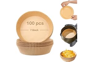 HIUOUIH Air Fryer Feuilles de Papier 100 Pièces Cuisson Paper Liner Prédécoupé en Forme Bol Rond Sulfurisé pour Airfryer Jetable Friteuse Chaud Parchment Liners, 20 x 4.5 cm