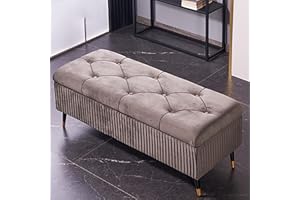 LJCM Velluto Stoccaggio Ottomano Panca, Lussuoso Contenitore Fine Letto Imbottita, Moderno Camera da Letto Panchina Entryway Con Contenitore - Grigio 110x45x45cm (43x18x18inch)