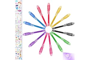 MonQi 14 Pièces Crayons à Encre Invisible avec lumière UV + 5 Pochoirs pour le Dessin,Spy Pen Stylo Espion à Encre Invisible Stylo Secret pour Anniversaire Halloween Noël