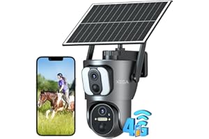 Xega 4G SIM Telecamera Esterno con Pannello Solare【Doppio Obiettivo】 14400mAh 2K HD PTZ Telecamere Senza Fili con Scheda SIM, Rilevamento Umano, Visione Notturna, Rotazione 355°/100°, TF/Cloud XG-08