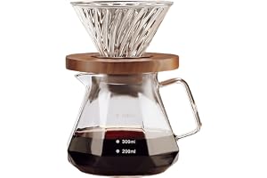 HOOPZOZA V60 Coffee Pot 600mL Pour Over Coffee Maker Set Glass Drip Filter with Tick Marks for Drip Coffee Maker Coffee Dripper (D-600-set)