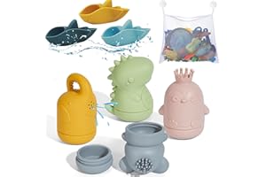 ATAUSD 8 Stück Badewannenspielzeug, Badespielzeug Baby Silikon Badewanne Spielzeug Badewannenspielzeug Boot Wasserspielzeug mit Aufbewahrungstasche, Geschenke für Baby Kleinkinder