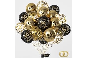 Yiran Luftballons 60.Geburtstag Deko,15 Stück 60.Geburtstag Junge Mädchen Schwarz Gold Deko, Happy Birthday Ballons Schwarz Gold Deko, Deko 60.Geburtstag Konfetti Luftballons, Birthday Party Deko