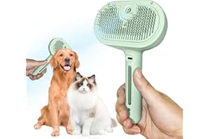 SIHEPETSHOPS Spray Cat Brush for Shedding Steam Grooming Tool with Anti-Static Spray - Professional Deshedder for Cats & Dogs - Long/Short Hair Shedding Control - Built-in Cleanser Technology (Green)
