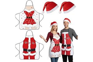 Gibocot Christmas Apron Set for Couples, Santa & Sexy Lady Aprons with 2 Hats, Funny Matching Couple Apron for Xmas Cooking BBQ Family Party, Christmas Gifts for Couples, Him and Her