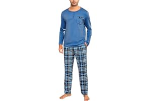 Irdcomps Pijama Hombre Invierno de Algodón Manga Larga Conjunto de Pijamas Hombre Pantalones Largos Ropa de Domir con Bolsillos Tallas Grandes