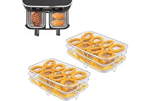 USMEI Akcesoria do frytkownicy na gorące powietrze, Dual Zone, ruszt do grillowania, stojak na parowar ze stali nierdzewnej z 3 warstwami, wielofunkcyjne akcesoria do układania w stos, kompatybilne z Ninja Foodi DZ201 DZ401