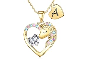 TINGN Unicorn Gifts for Girls - Heart & Initial Necklaces | Unicorn Jewelry for Girls - Birthday, Christmas & Valentines Gifts