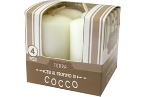 CERERIA DI GIORGIO Set da 4 Candele profumate Melrose - Profumazione Cocco - Fragranza Che dà Ispirazione - Diametro 3 cm Altezza 5 cm - Durata Ore