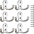 THSIREE 6 PCS Double Prong Robe Hook, Chrome Dual Coat Hooks, Metal Door Hooks Cloth Hanger with Screws Hanging Clothes Robe Towel for Bathroom Bedroom Door Wall (Silvery)