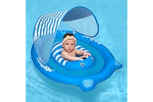 ‎SWIWBOBO Swiwbobo Baby-Schwimmring mit verstellbarem Sonnendach und Sicherheitssitz für Pool, Blauer Bär Poolspielzeug für das Alter von 3–36 Monaten