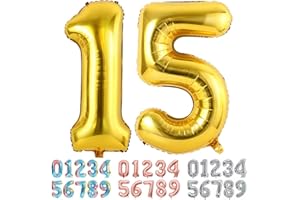 Ponmoo Foil Globo Número 15 51 Dorado, Gigante Numeros 0 1 2 3 4 5 6 7 8 9 10-19 20-29 30 40 50 60 70 80 90 100, Grande Globos para La Boda Aniversario, Globo de Cumpleaños Fiesta Decoración