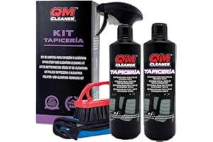 QM Cleaner Limpia Tapicerías Profesional para Limpiar Asientos Coche, Neutraliza Olores | para Alfombras, Tapicerías, Moquetas, Alcántara (Kit 1L + Cepillo + Paño)