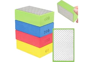 TIKPLUS 4PCS Diamond Polishing Pads, 60# 100# 200# 400# Tile Polishing Pads, Diamond Sanding Pads Backed Sanding Blocks, Hand Polishing Grinding Foam for Ceramic Tiles Metal Marble Grinding Trimming -