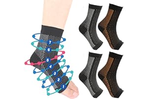 Frenaki 4 Paar Plantarfasziitis-Kompressionssocken, 15-20 mmHg Anti-Ermüdungs-Kompressionssocken für verbesserte Durchblutung, zehenlose Stützbandage-Socke für Neuropathie Plantar