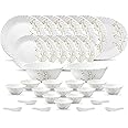 La Opala Diva Classique Collection Opal Glass Crockery | for Family of 6 | Dinner Set 33 pcs Citron Weave | Plates & Bowls for Dining | Microwave Safe | 100% Vegetarian | Extra Strong | White
