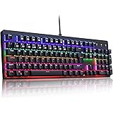BLOOTH Mechanical Gaming Keyboard LED Backlit 105 Keys UK Layout Rollover, Blue Switches Keys with 6 LED Color Modes, 8 Prese