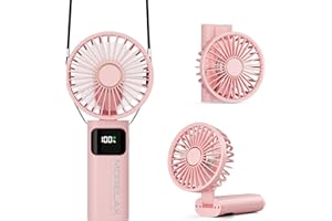 MORELAX Ventilateur à Main, Mini Ventilateur Portatif, 5200mAh Rechargeable, Petit Ventilateurs de Poche Avec 6 Vitesses, 180° Ventileur USB Pliable pour la Maison, le Bureau, l'Ecole, l'Extérieur , Rose