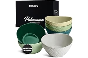 ‎MIAMIO MIAMIO - 6 x 800 ml - Zestaw misek/zestaw misek na płatki śniadaniowe - Nowoczesne matowe miski - Zestaw dużych misek - Kolekcja Palmanova (Zielony)