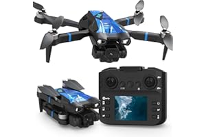 Morlyrctooy M18LCD Dron con Cámara 1080P Lente Ajustable 45° Motor Brushless Control Remoto LCD Recargable Quadricóptero RC Plegable para Principiantes