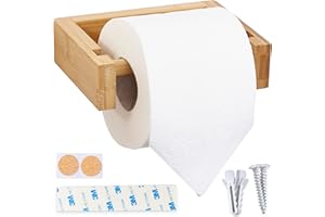 HENNEZ Porte-rouleau de papier toilette adhésif mural en bambou - sans perçage porte-rouleau en papier toilette porte-rouleau papier toilette pour escorte accessoires salle de bains bois porte papier