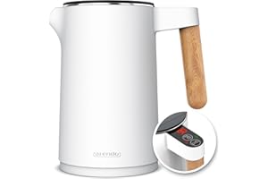 ‎ARENDO Arendo - Wasserkocher Edelstahl mit Temperatureinstellung - 45°C-100°C - 1.5 Liter - Doppelwand - BPA frei - Warmhaltefunktion - Teekocher mit Temperaturanzeige - Griff Cool Touch - weiß matt