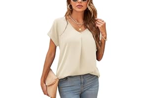 Yommay Blouses for Womens V Neck Ladies Tops Summer Chiffon Blouses Tops Short Sleeve Casual T Shirts
